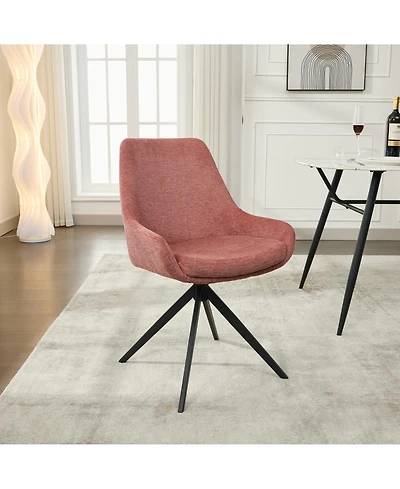 Dyhome Linen Upholstered Swivel Side Chair, Mid Century Modern Dining Chairs with Metal Frame, Set of 1