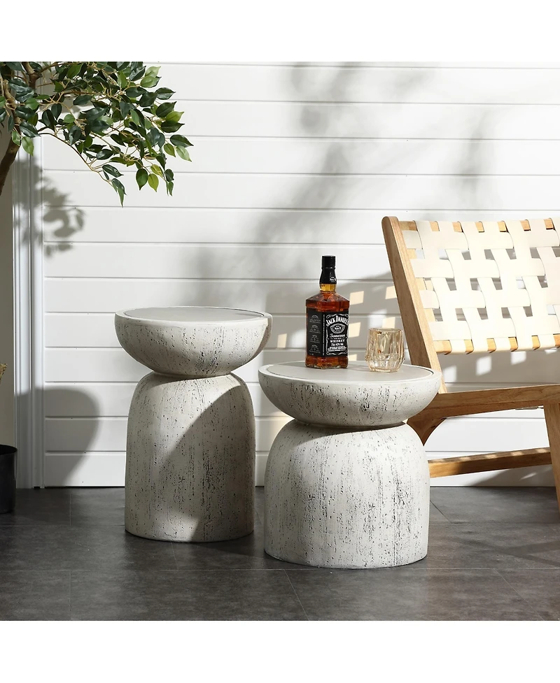 LuxenHome Rustic Off White and Gray Round 19.7-Inch Tall MgO Side Table, Indoors and Outdoors