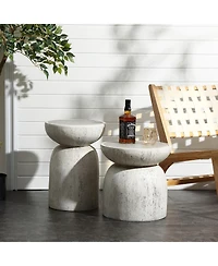LuxenHome Rustic Off White and Gray Round 19.7-Inch Tall MgO Side Table, Indoors and Outdoors