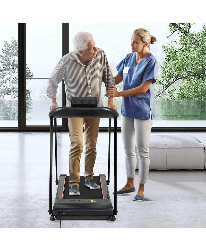 Costway 2.5 Hp Walking Treadmill with Long Handrails for Seniors Pulse Sensors Led Display