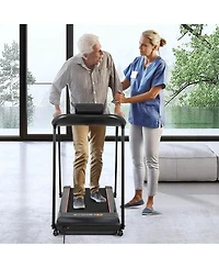 Costway 2.5 Hp Walking Treadmill with Long Handrails for Seniors Pulse Sensors Led Display