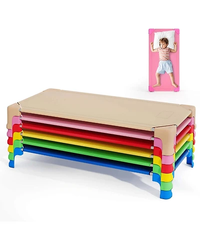 6 Pack Stackable Daycare Cots with Easy Lift Corners Heavy-Duty Metal Frame Kids