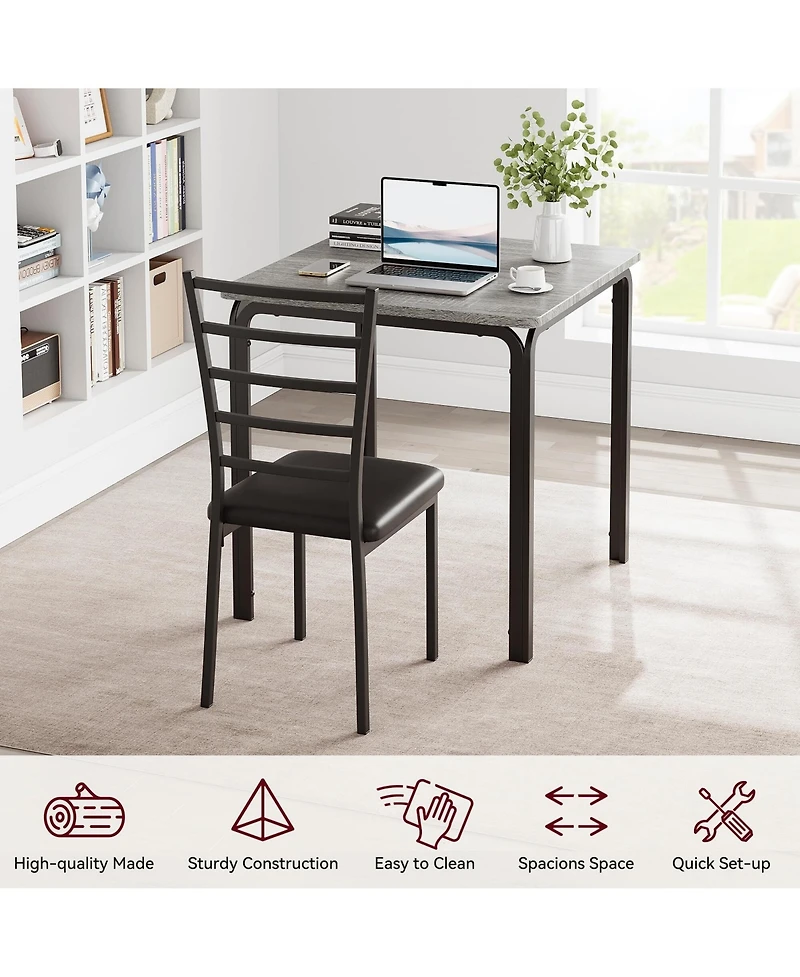 gaomon 3 Piece Dining Table Set for 2 Metal Frame Wood Kitchen Table and 2 Chairs Small Dining Furniture Set for Small Space Apartment Dining Room