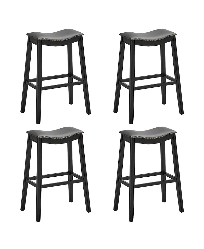 Gymax Set of 4 Saddle Bar Stools Height Kitchen Chairs w/ Rubber Wood Legs