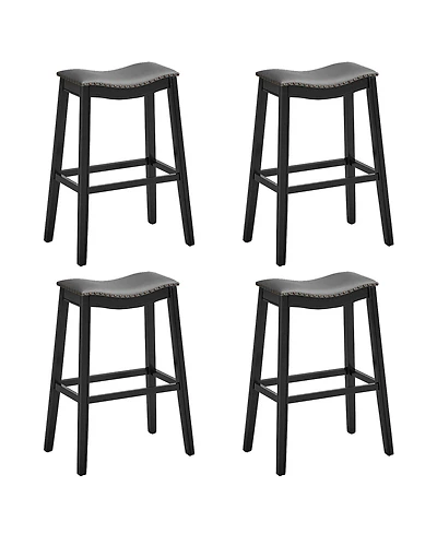 Gymax Set of 4 Saddle Bar Stools Height Kitchen Chairs w/ Rubber Wood Legs
