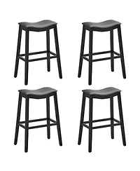 Gymax Set of 4 Saddle Bar Stools Height Kitchen Chairs w/ Rubber Wood Legs