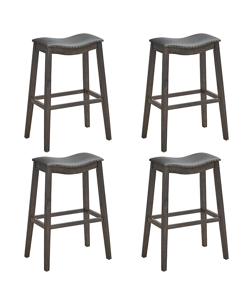 Gymax Set of Saddle Bar Stools Bar Height Kitchen Chairs w/ Rubber Wood Legs