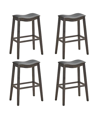 Gymax Set of Saddle Bar Stools Bar Height Kitchen Chairs w/ Rubber Wood Legs