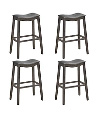 Gymax Set of Saddle Bar Stools Bar Height Kitchen Chairs w/ Rubber Wood Legs
