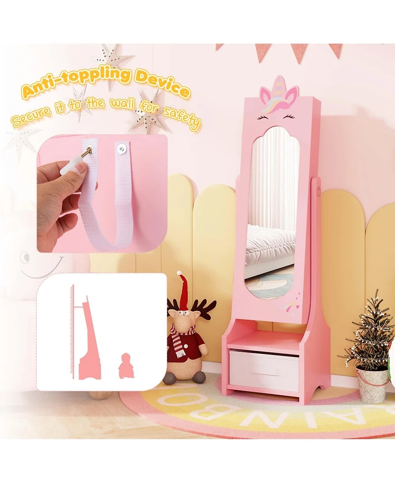 Costway Kids Vanity Set Princess Makeup Dressing Table and Chair Set with Jewelry Armoire