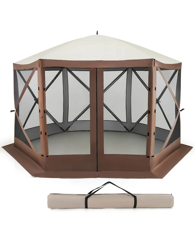 Costway 11.5 X 11.5 Ft Pop-up Gazebo Tent with Mesh Netting Walls 2 Removable Privacy Wind Cloths
