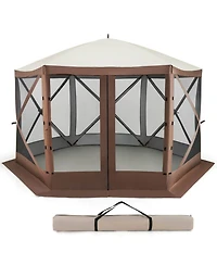 Costway 11.5 X 11.5 Ft Pop-up Gazebo Tent with Mesh Netting Walls 2 Removable Privacy Wind Cloths