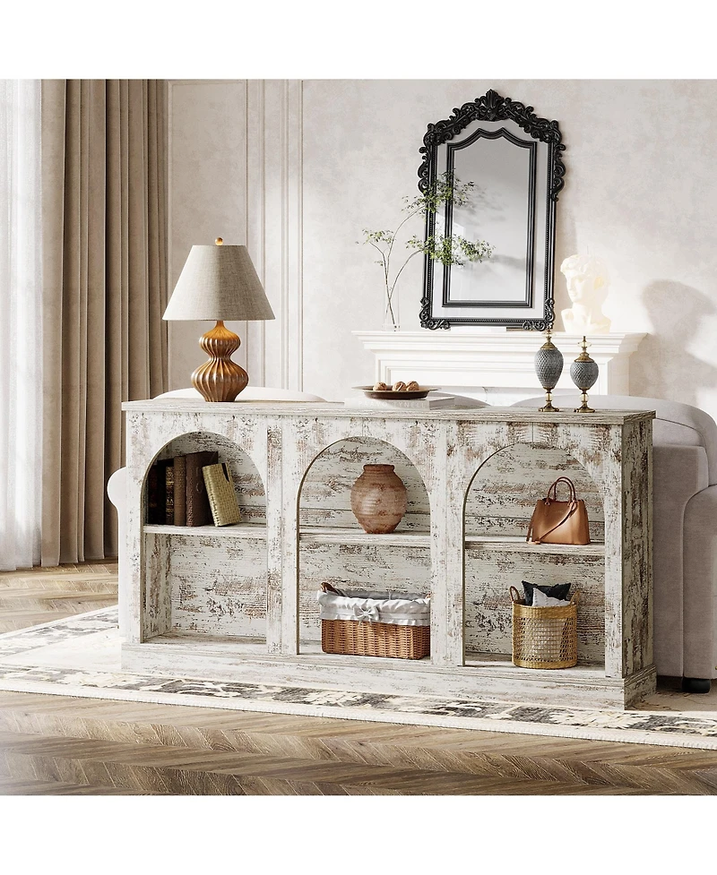 Tribesigns Farmhouse Console Table, 63-Inch Long Entryway Table with 3 Tier Storage, Wooden Rectangular Sofa Behind The Couch