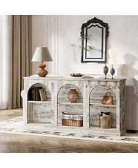 Tribesigns Farmhouse Console Table, 63-Inch Long Entryway Table with 3 Tier Storage, Wooden Rectangular Sofa Behind The Couch