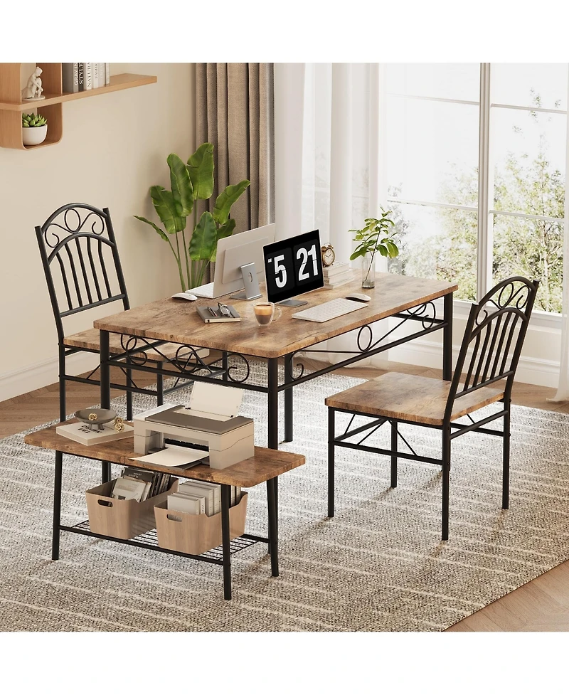 Industrial Dining Table Set for 4,Kitchen Table with Chairs Set of 4,Kitchen Table Set with 2 Chairs and Bench,4 Piece Dining Room Table Set for Small