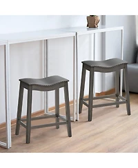 Gymax Set of 2 Saddle Bar Stools Counter Height Kitchen Chairs w/ Rubber Wood Legs