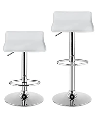 Gymax Set of 2 Pu Leather Swivel Bar Stool Adjustable Kitchen Counter Chairs White