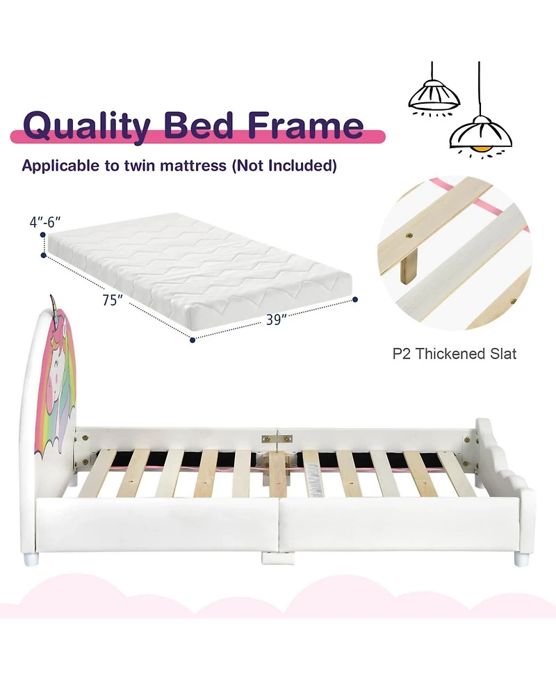 Children's Twin Size Upholstered Platform Bed – Single Bed Frame