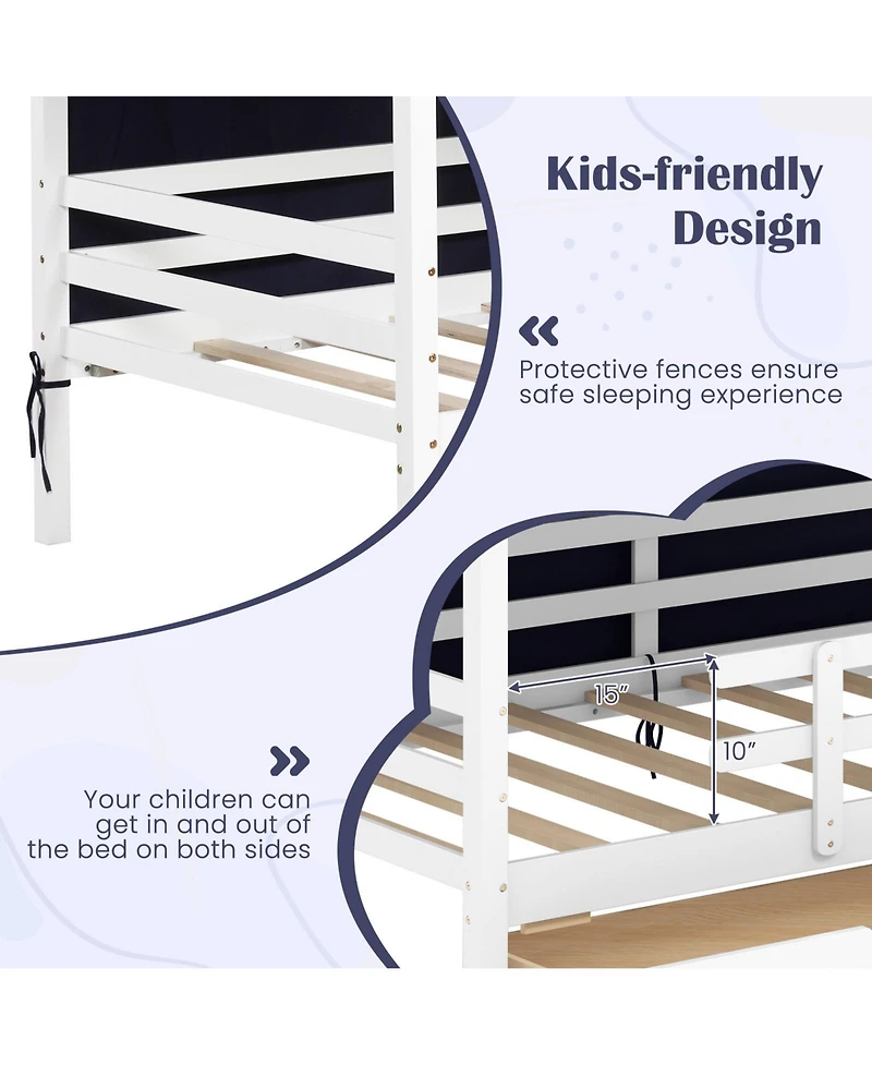 Twin House Bed for Kids with Tent and 2 Storage Drawers
