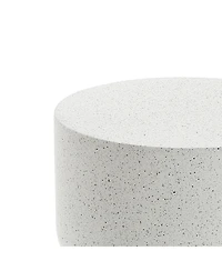 LuxenHome White with Gray Flecks Pillar Round MgO Side Table, Indoors and Outdoors