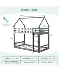 Twin Over Twin Bunk Bed with Fence and Ladder for Kids