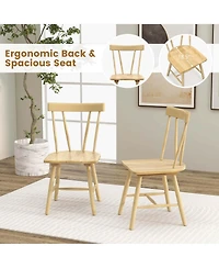 Dining Chairs Set of 2 Windsor Chairs Wood Armless Chairs with Solid Rubber Wood