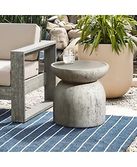 LuxenHome Rustic Off White and Gray Round 15.75-Inch Tall MgO Side Table, Indoors and Outdoors