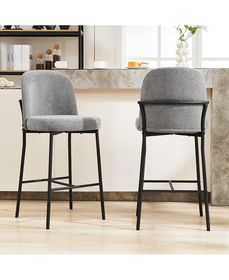 Dyhome Bar Stools Set of 2, 28 Inches Modern Counter Height with High Back Metal Legs, Upholstered Tall Barstools for Kitchen Island, Cafe,