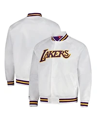 Mitchell & Ness Men's White Los Angeles Lakers Hardwood Classics Throwback Wordmark Raglan Satin Full-Snap Jacket