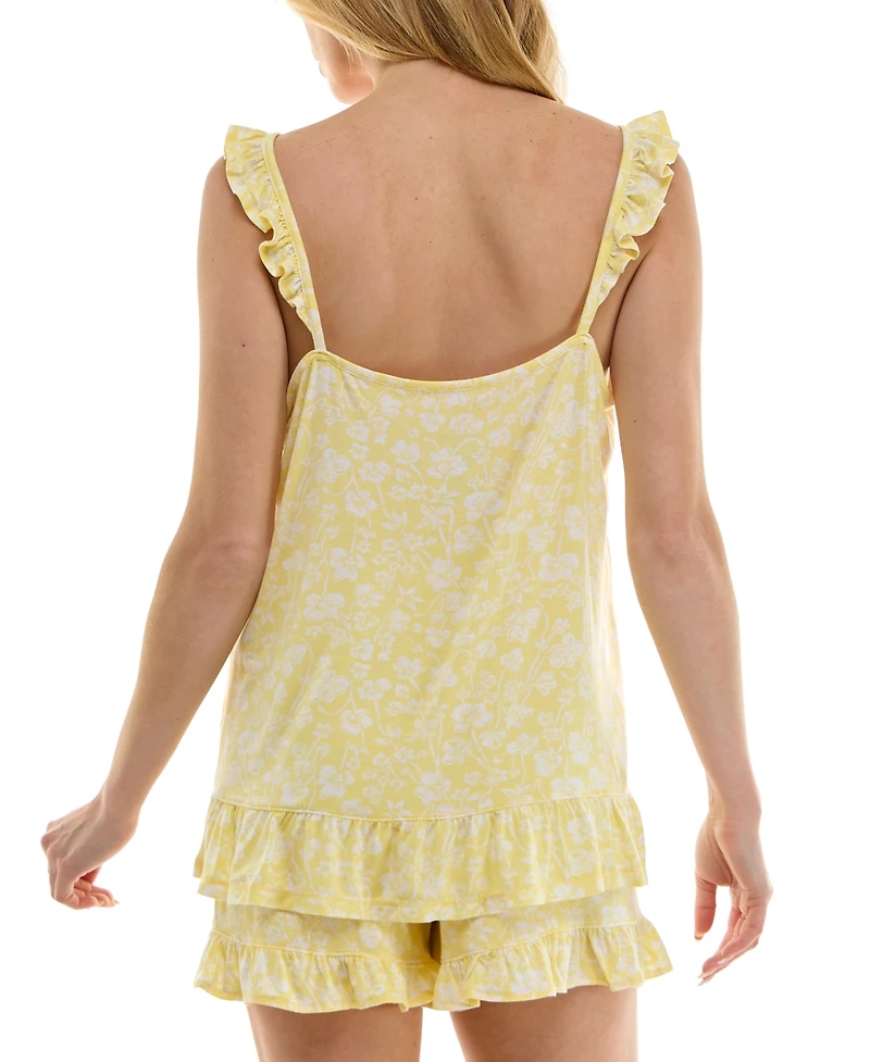 Roudelain Women's Printed Ruffled Cami Pajama Set