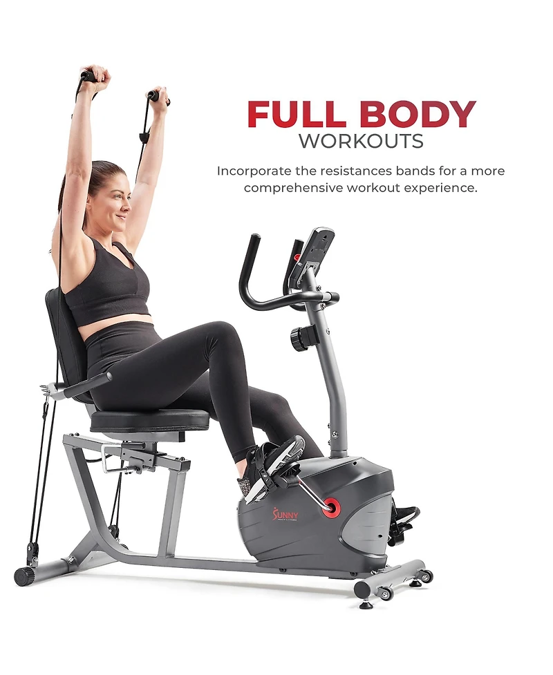 Sunny Health & Fitness Performance Interactive Series Recumbent Exercise Bike with SunnyFit App Connectivity