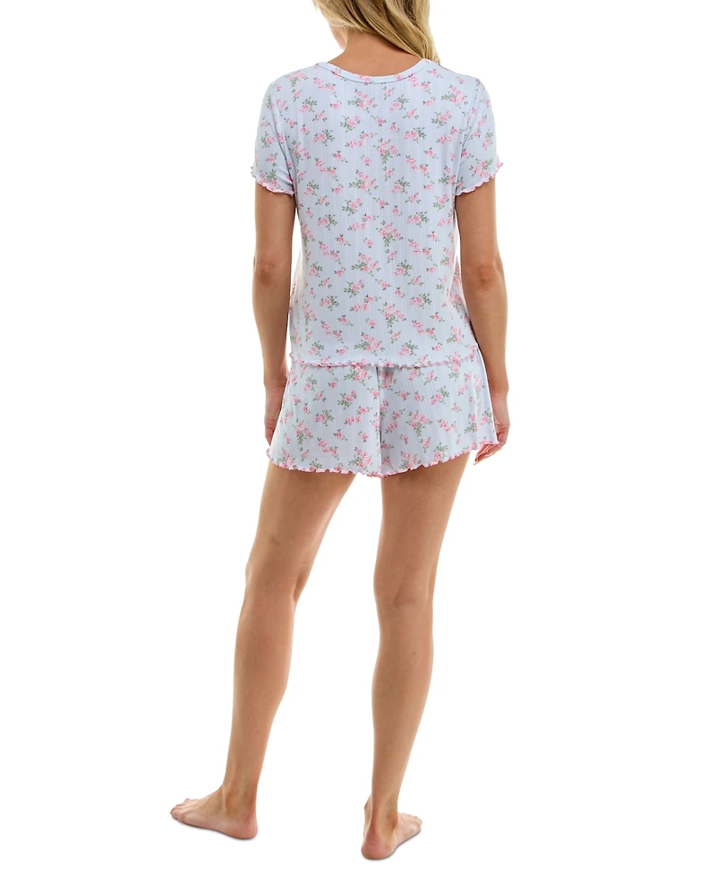Roudelain Women's Printed Pointelle Short Pajama Set