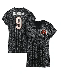 Outerstuff Big Girls Joe Burrow Black Cincinnati Bengals Sequin Player Name Number V-Neck Dress