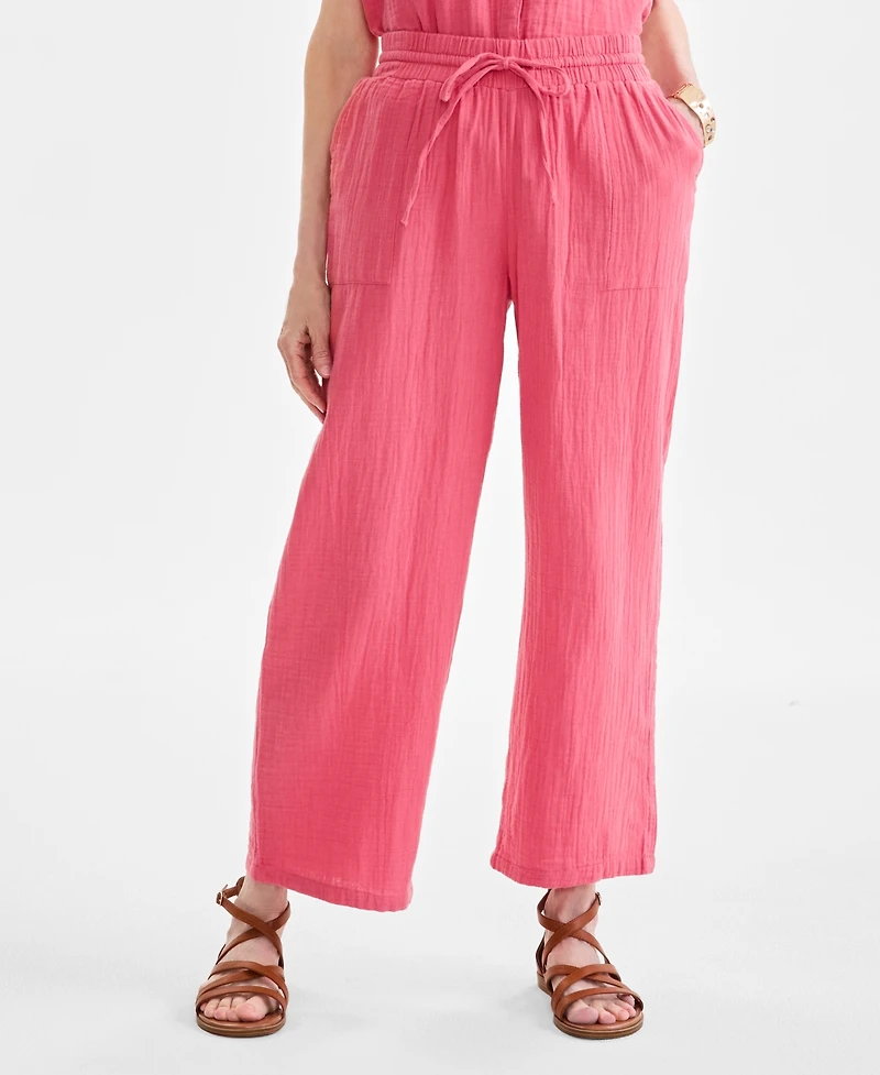 Style & Co Petite Gauze Wide-Leg Pull-On Pants, Created for Macy's