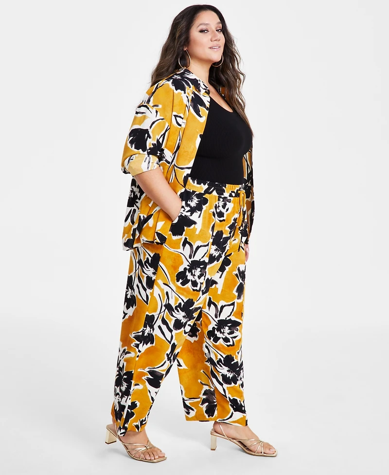 Nina Parker Plus Size Floral-Print Drawstring-Waist Pants