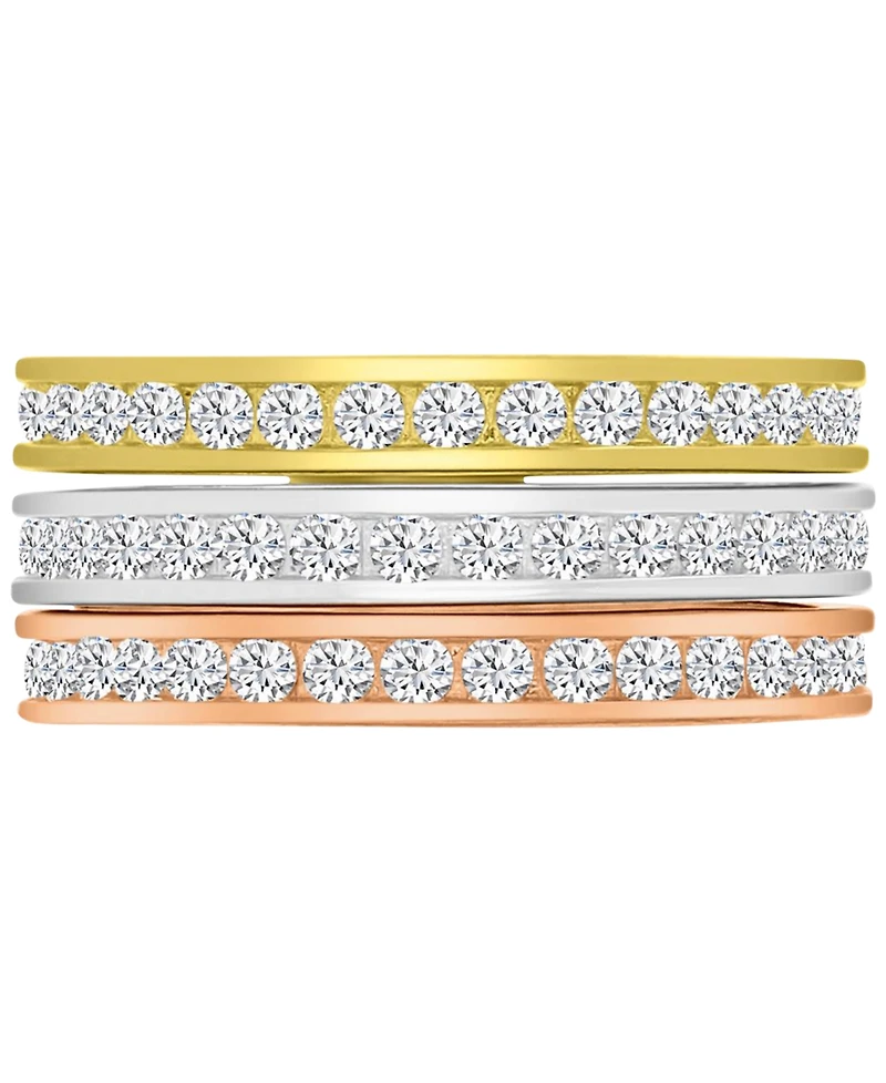 3-Pc. Set Cubic Zirconia Stack Rings (2-1/2 ct. t.w.) Tri-Tone Sterling Silver