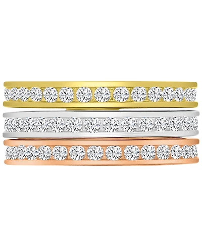3-Pc. Set Cubic Zirconia Stack Rings (2-1/2 ct. t.w.) Tri-Tone Sterling Silver