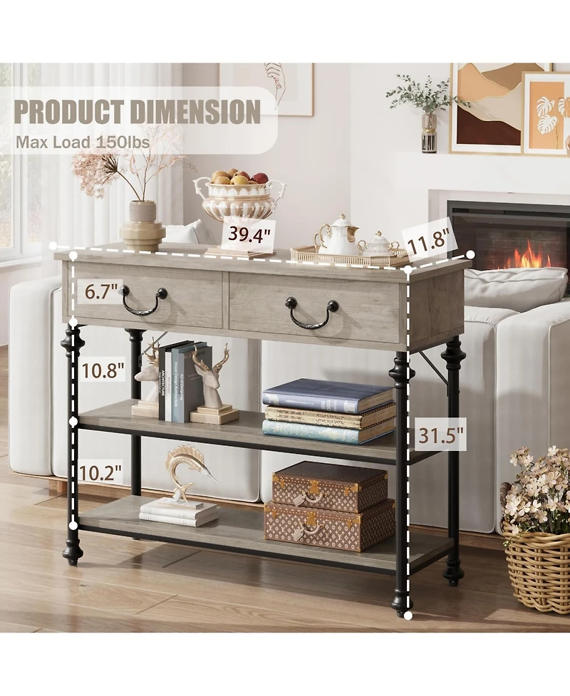 Gaomon Console Tables for Entryway, Small Entryway Table with 2 Drawers, Narrow Storage Shelves Living Room, Hallway Table, Sof