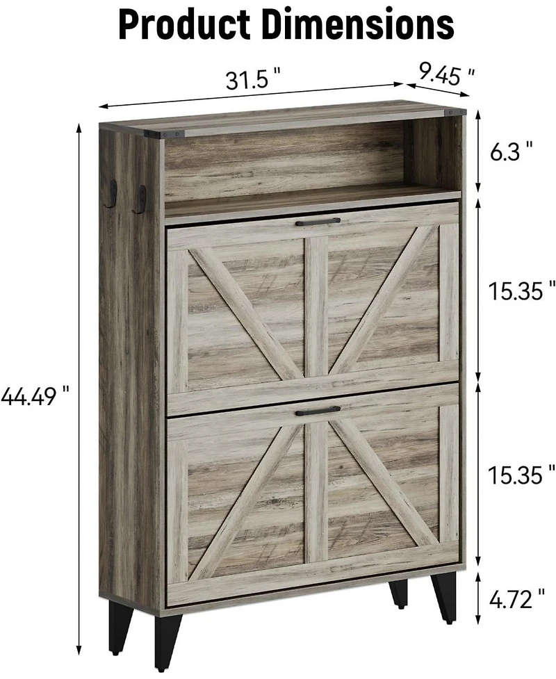 gaomon Shoe Cabinet with 2 Flip Drawers Hidden Wood Shoe Cabinet Freestanding Shoe Storage Cabinet Farmhouse Shoe Cabinet Storage Slim Shoe Cabinet fo