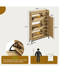 gaomon Shoe Cabinet Rattan with 3 Flip Drawers and 4-Tier Shoe Storage Cabinet, Freestanding Shoe Organizer with Adjustable Shelves for Entryway