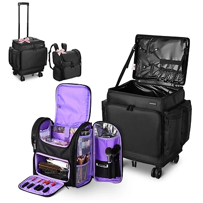Byootique Rolling Makeup Train Case w/ Backpack Travel Barber Cosmetic Storage