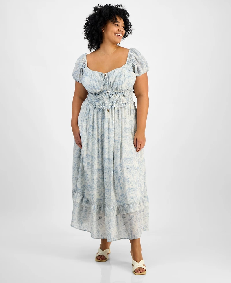 And Now This Trendy Plus Size Puff-Sleeve Floral Maxi Dress, Exclusively at Macy's
