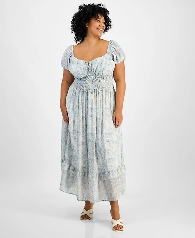 And Now This Trendy Plus Size Puff-Sleeve Floral Maxi Dress, Exclusively at Macy's