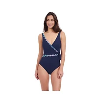 Profile by Gottex Women's Harmony Solid Tricolore V Neck Surplice With Knot One Piece