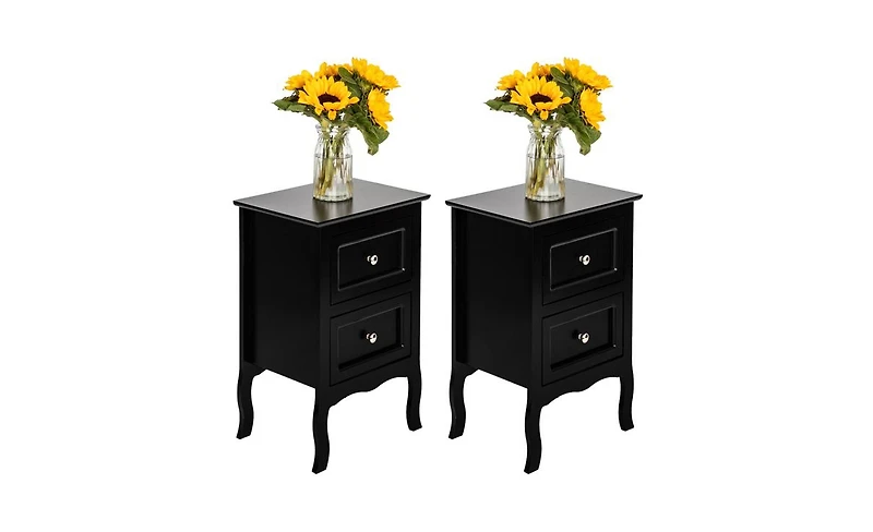 Slickblue 2pcs Country Style Two-Tier Night Tables Large Size Black (Same model: 46330063)