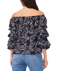Vince Camuto Women's Floral Off-The-Shoulder Bubble 3/4-Sleeve Tie-Front Blouse