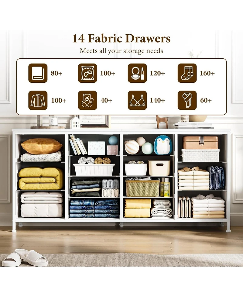 gaomon 14 Drawer Dresser, 63 Inch White Dresser Tv Stand