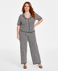 Nina Parker Plus Size Geo-Print Notch-Collar Jacquard Top