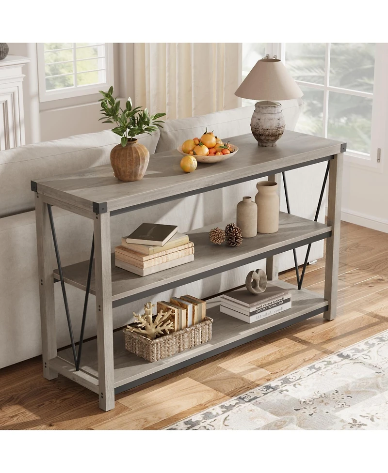 gaomon Farmhouse Entryway Table,47 Inch Narrow Long Console Table with Storage, 3 Tier Wood Console Table for Living Room, Farmhouse Sofa Tables Behin