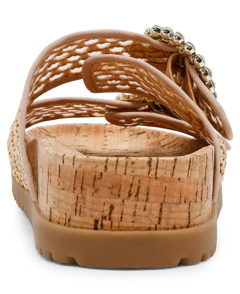 Anne Klein Women's Happy Double Band Embellished Buckle Footbed Sandals